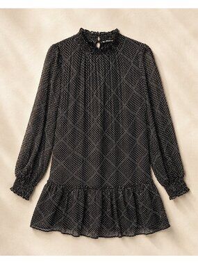 J.Crew Black & White Polka Dot Ruffle Hem Long Sleeve Blouse XS